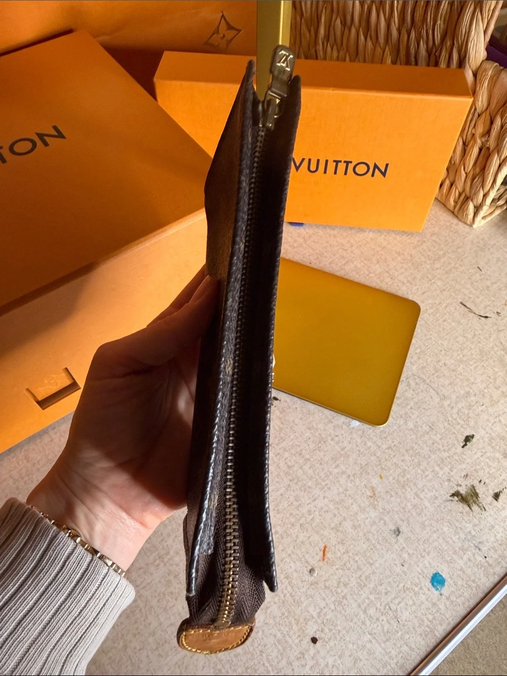 Louis Vuitton Monogram Canvas Zip Pouch in Dark Brown